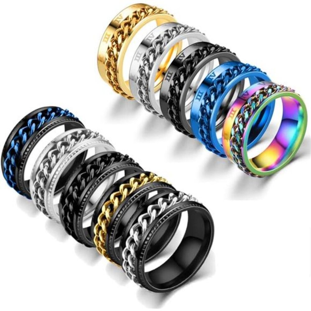 10 Pcs 8mm Stainless Steel Ring Spinner Fidget Band Chain Rings for Men Trendy